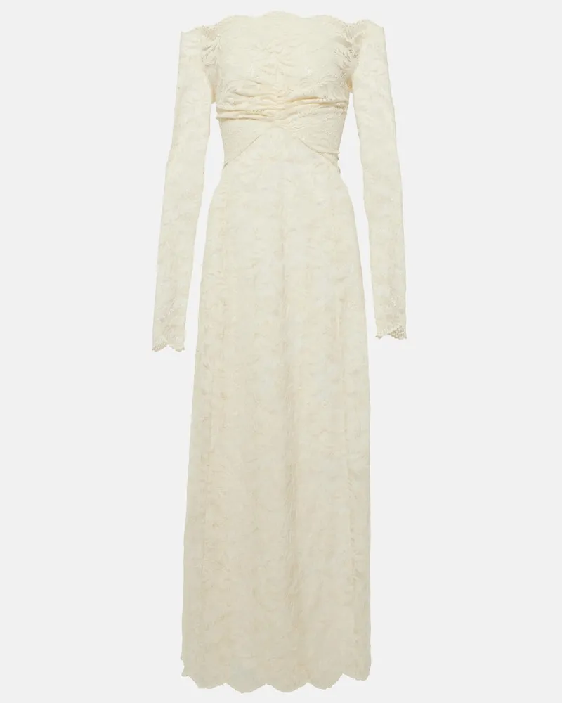 Paco Rabanne Off-Shoulder Maxikleid mit Spitze Weiß
