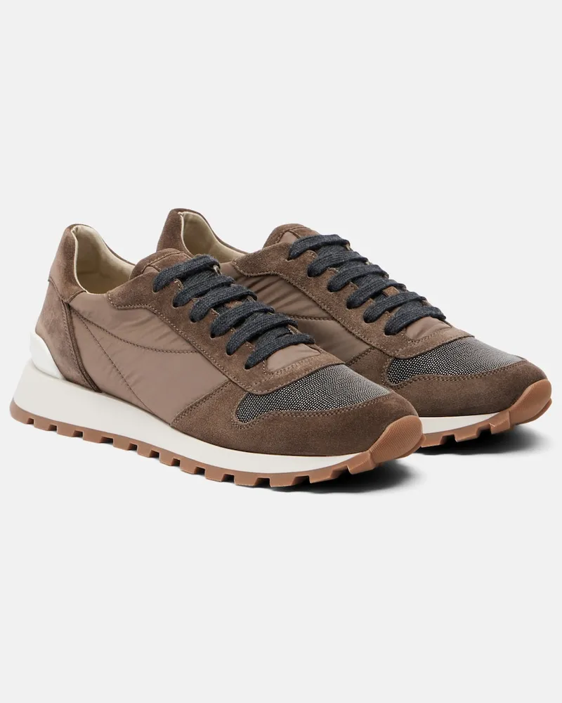 Brunello Cucinelli Sneakers Monili mit Veloursleder Braun