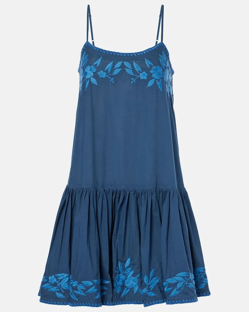 Juliet Dunn Besticktes Minikleid aus Chambray Blau