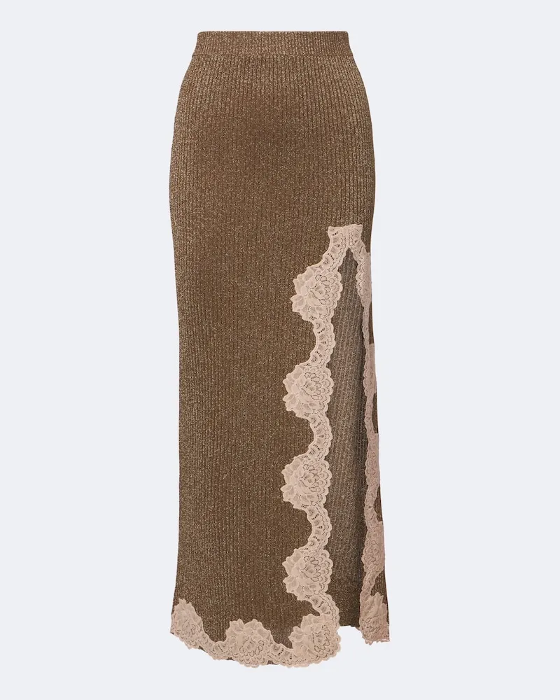 Valentino Garavani Midirock aus Lamé mit Spitze Gold