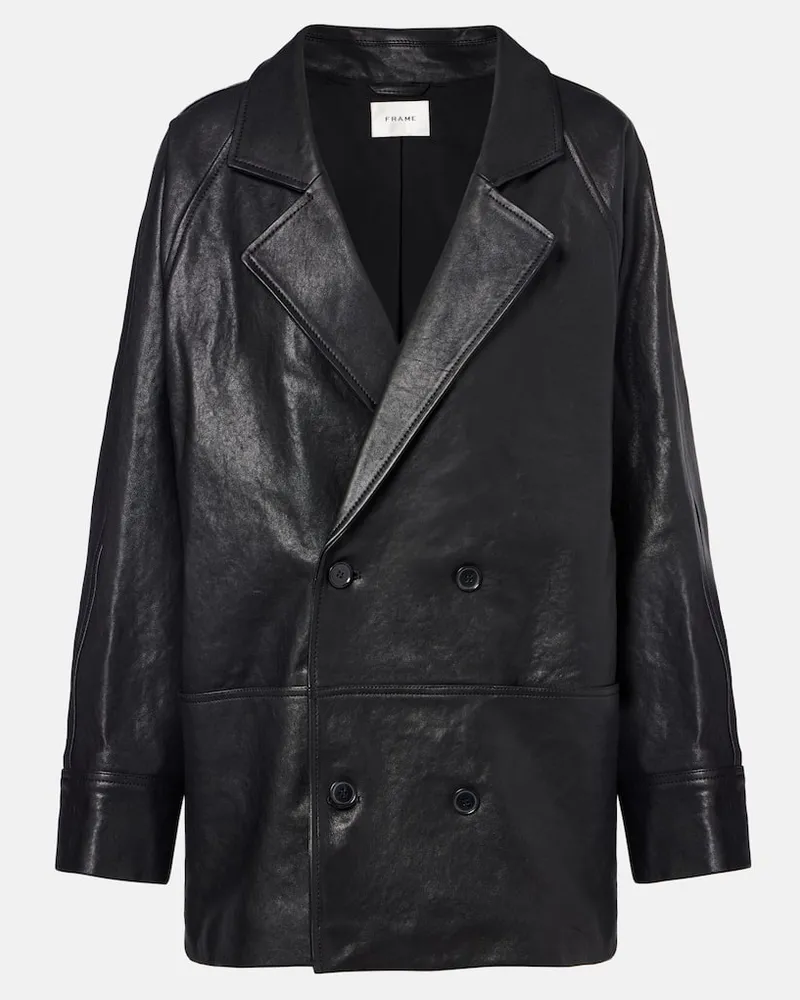 Frame Denim Oversize-Lederjacke Schwarz