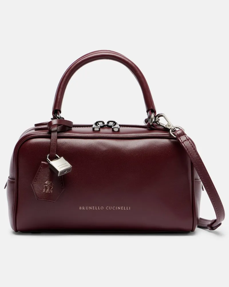 Brunello Cucinelli Tote Bag Boston Explorer Small aus Leder Burgund