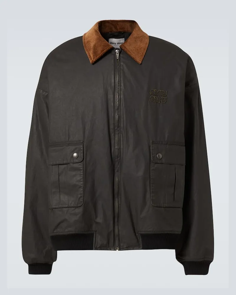 Miu Miu Bomberjacke aus Baumwollpopeline mit Cord Schwarz