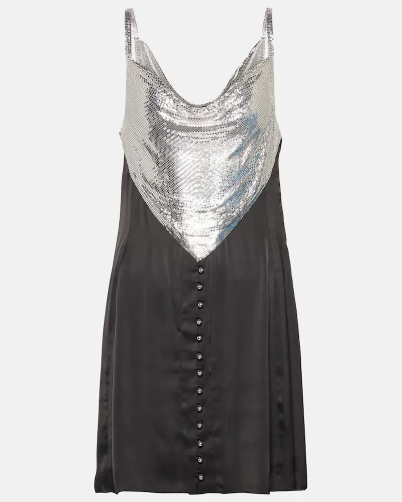 Paco Rabanne Minikleid aus Satin und Metall-Mesh Metallic