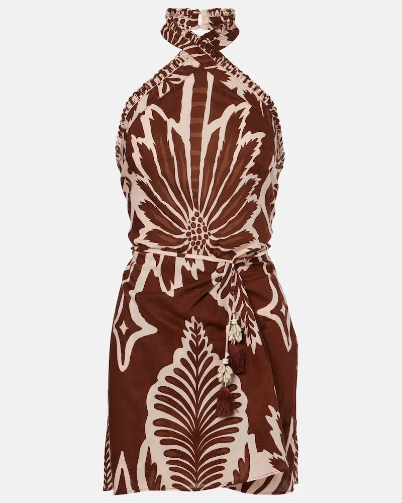 Poupette St Barth Bedrucktes Minikleid Manon aus Baumwolle Braun