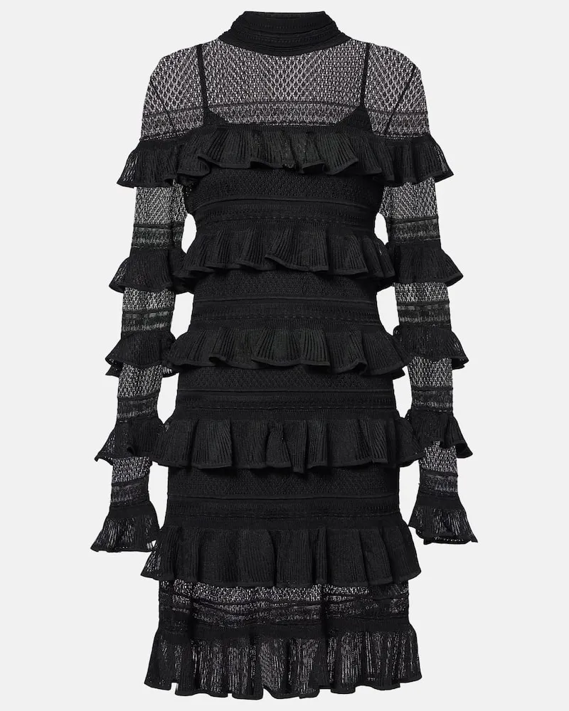Zimmermann Minikleid Crush High Neck Frilled aus Strick Schwarz