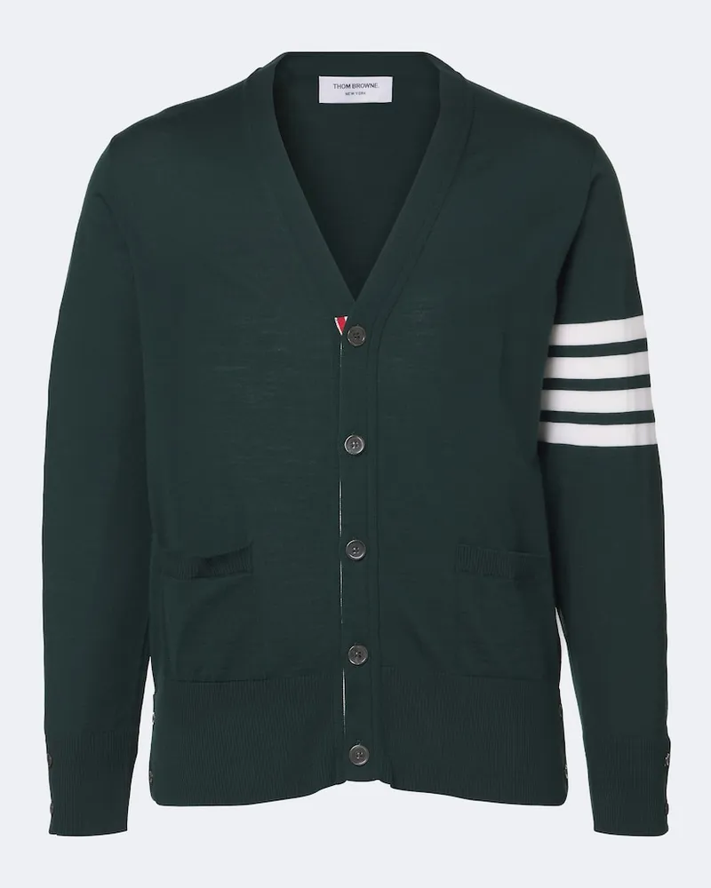Thom Browne Cardigan 4-Bar aus Schurwolle Grün