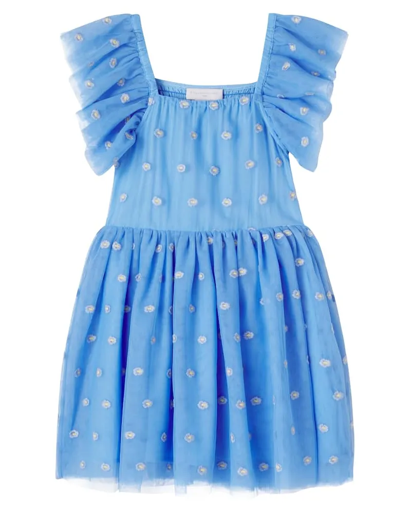 Stella McCartney Kids Besticktes Kleid aus Tüll Blau