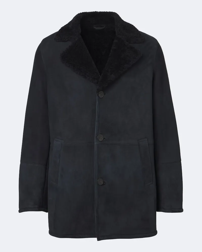 Arma Mantel Bohdan aus Veloursleder mit Shearling Blau