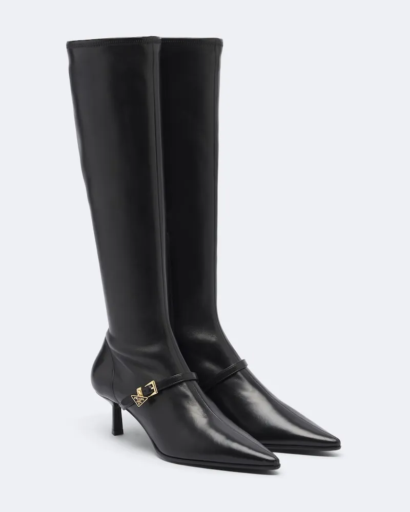 Prada Kniehohe Stiefel aus Leder Schwarz