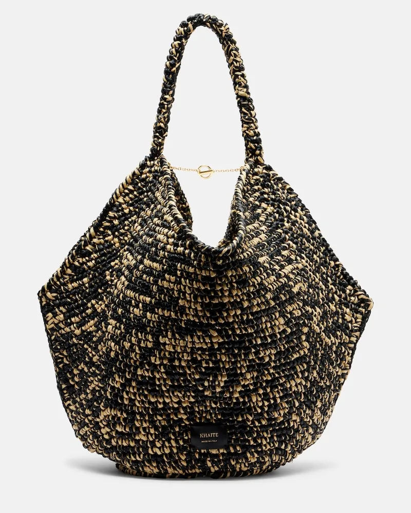 KHAITE Tote Bag Lotus Medium aus Raffiabast Schwarz