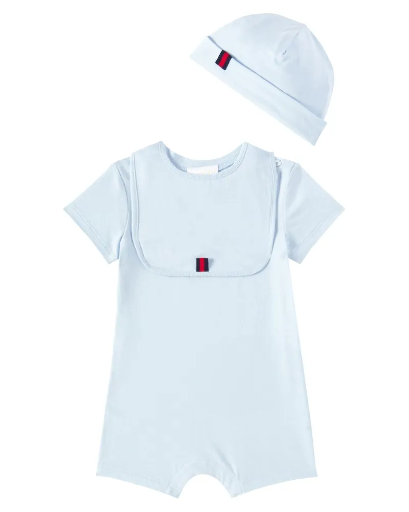 Gucci Baby Set aus Spieler, Mütze und Lätzchen Blau