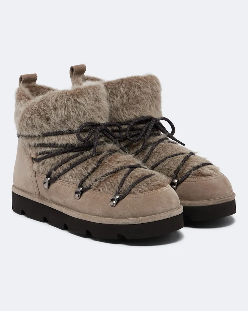Brunello Cucinelli Schneestiefel aus Veloursleder mit Shearling Grau