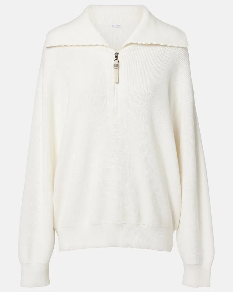 Brunello Cucinelli Oversize-Pullover Monili aus Baumwolle Weiß