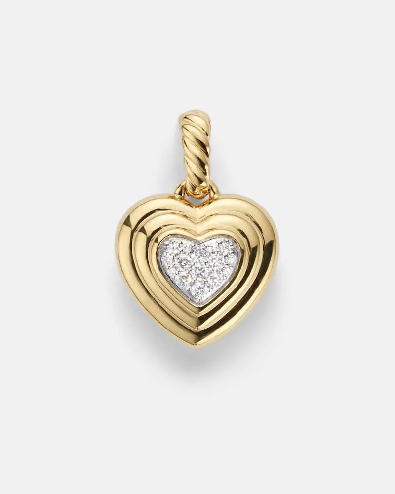 David Yurman Anhänger Amulets Puffy Heart Amulet aus 18kt Gelbgold (750/1000) mit Diamanten Gold