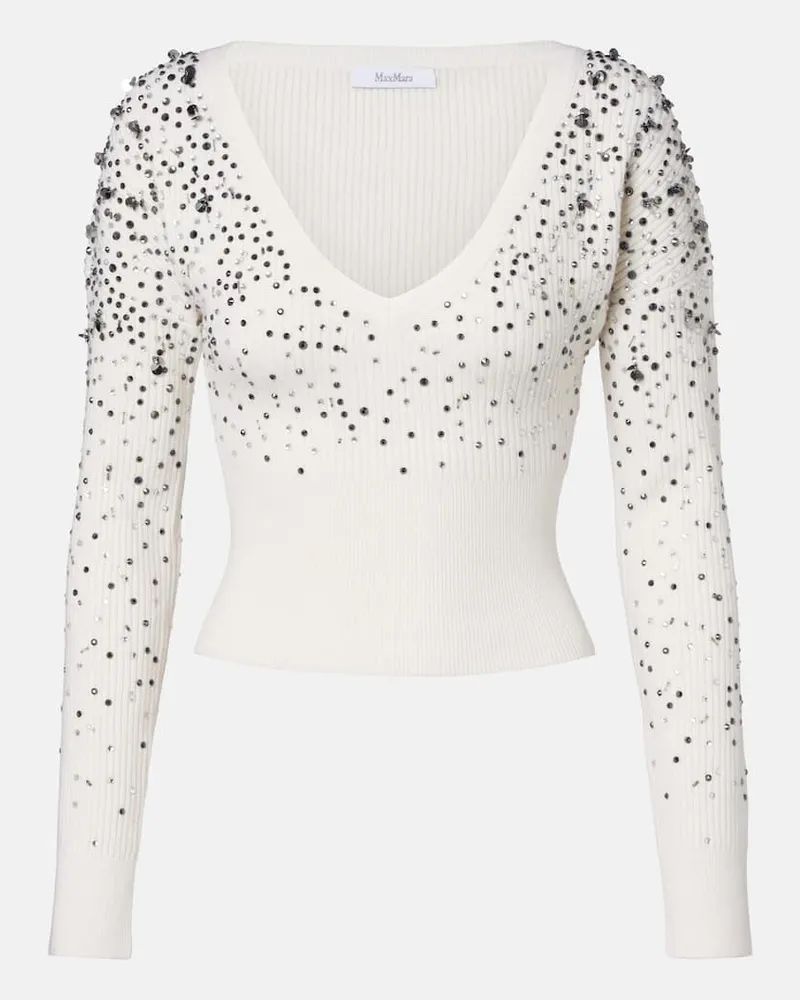 Max Mara Verzierter Pullover Gang aus einem Wollgemisch Weiß