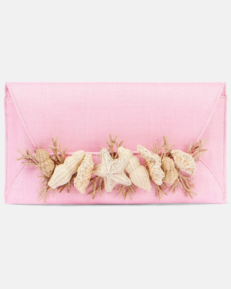 Aquazzura Clutch Marea Small mit Raffiabast Rosa