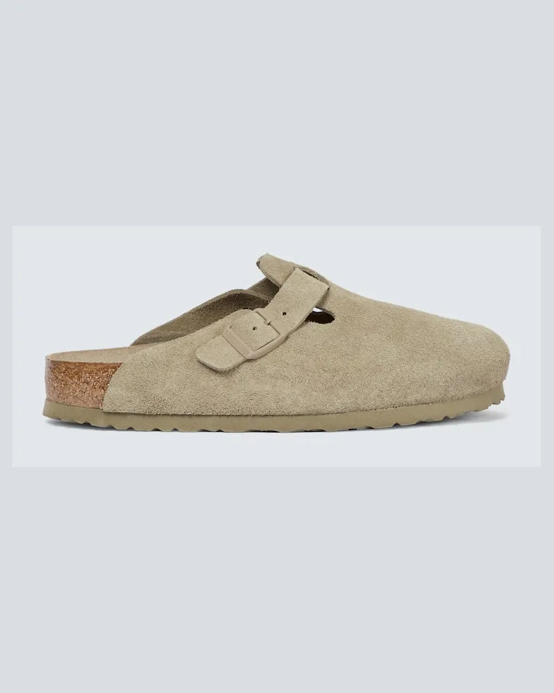 Birkenstock Slippers Boston aus Veloursleder Grün