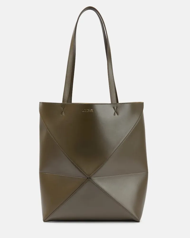 Loewe Tote Bag Puzzle Fold Medium aus Leder Grün