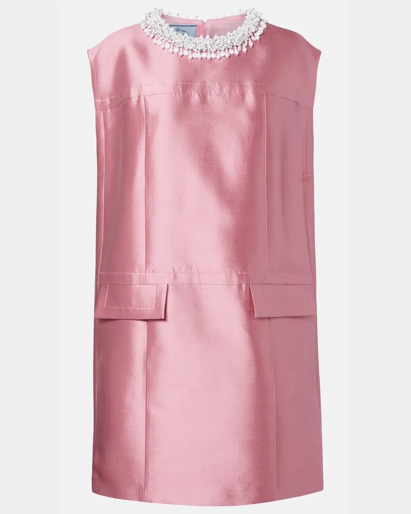 Prada Verziertes Minikleid aus Wolle und Seide Rosa
