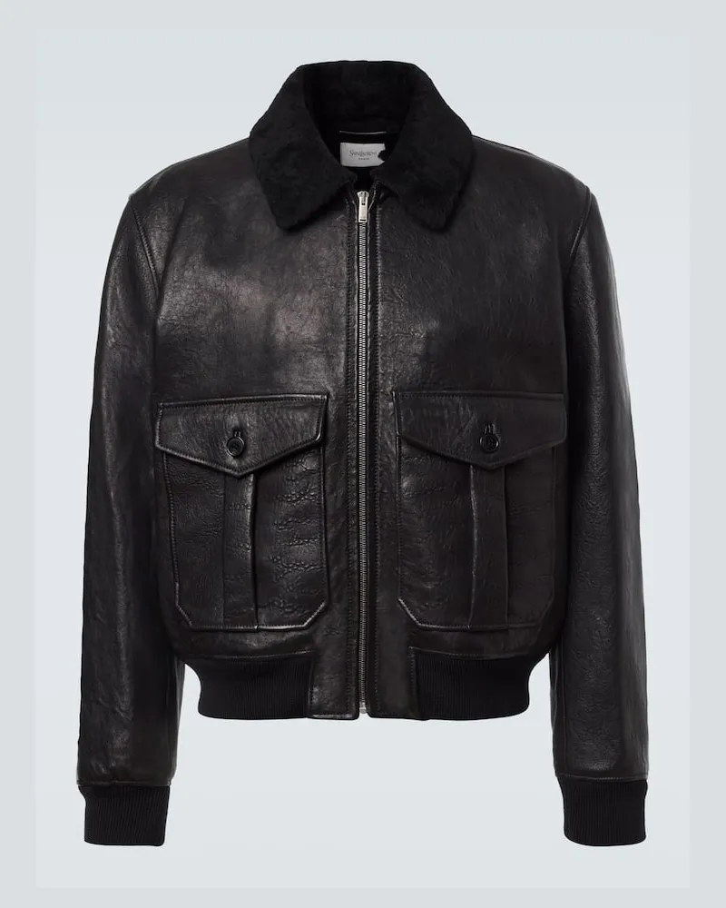 Saint Laurent Bomberjacke aus Leder mit Shearling Schwarz