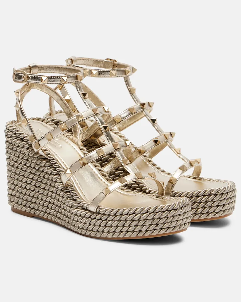 Valentino Garavani Espadrille-Wedges Rockstud Torchon aus Leder Gold