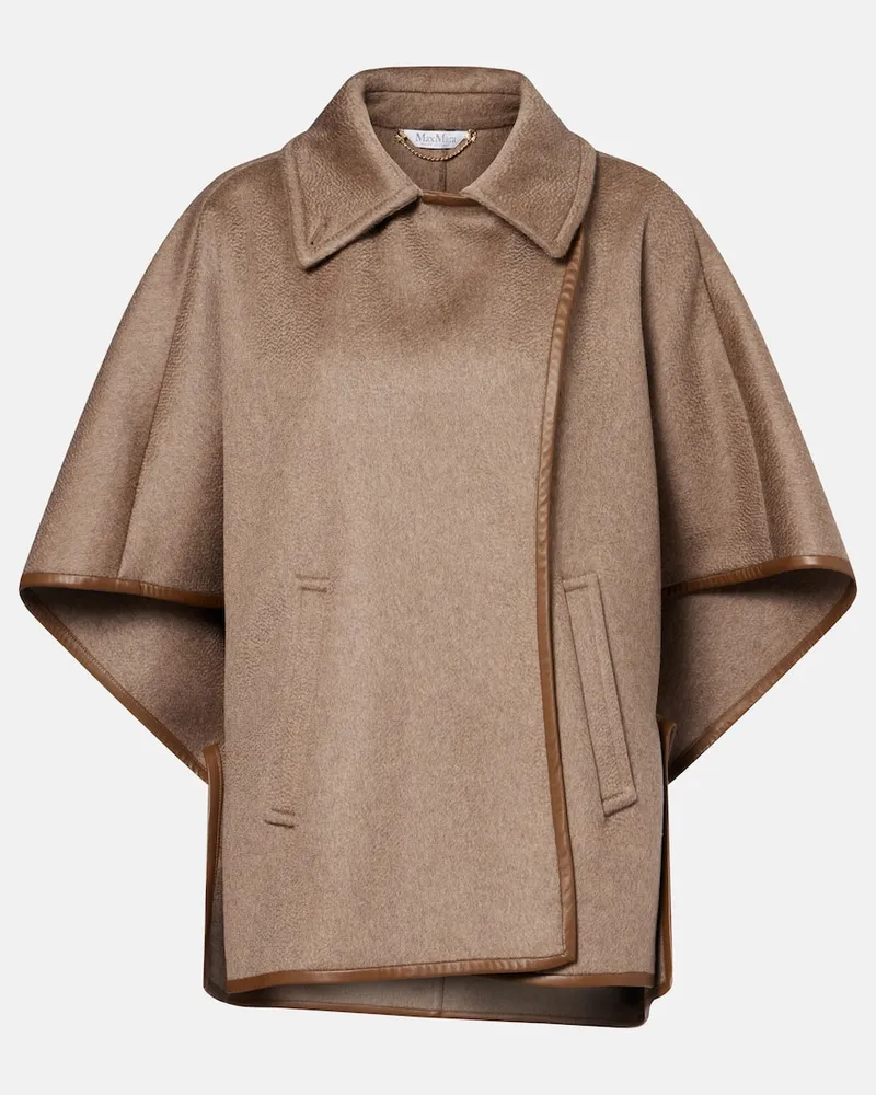 Max Mara Cape Corsaro aus Kaschmir mit Leder Braun