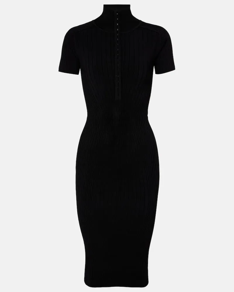 Thierry Mugler Midikleid aus Rippstrick Schwarz