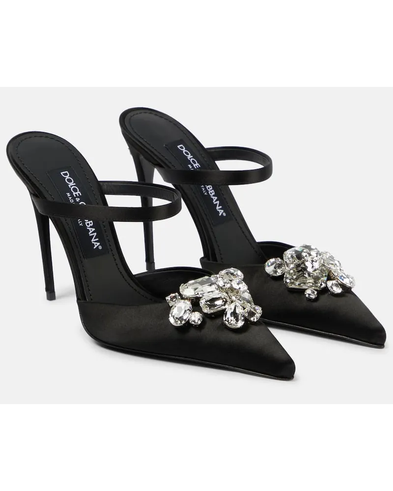 Dolce & Gabbana Verzierte Mules aus Satin Schwarz