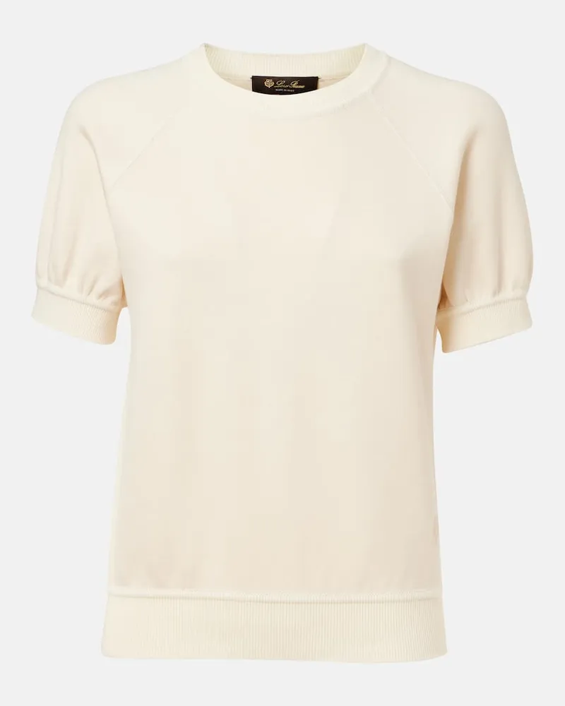 Loro Piana T-Shirt Viera aus Baumwolle, Seide und Kaschmir Weiß