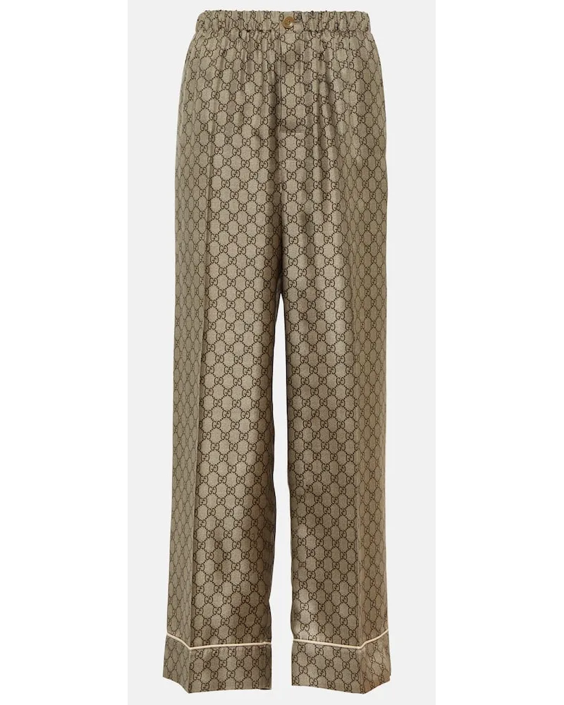 Gucci Hose GG Supreme aus Seide Braun