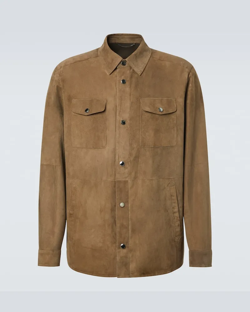 Canali Hemdjacke aus Veloursleder Braun