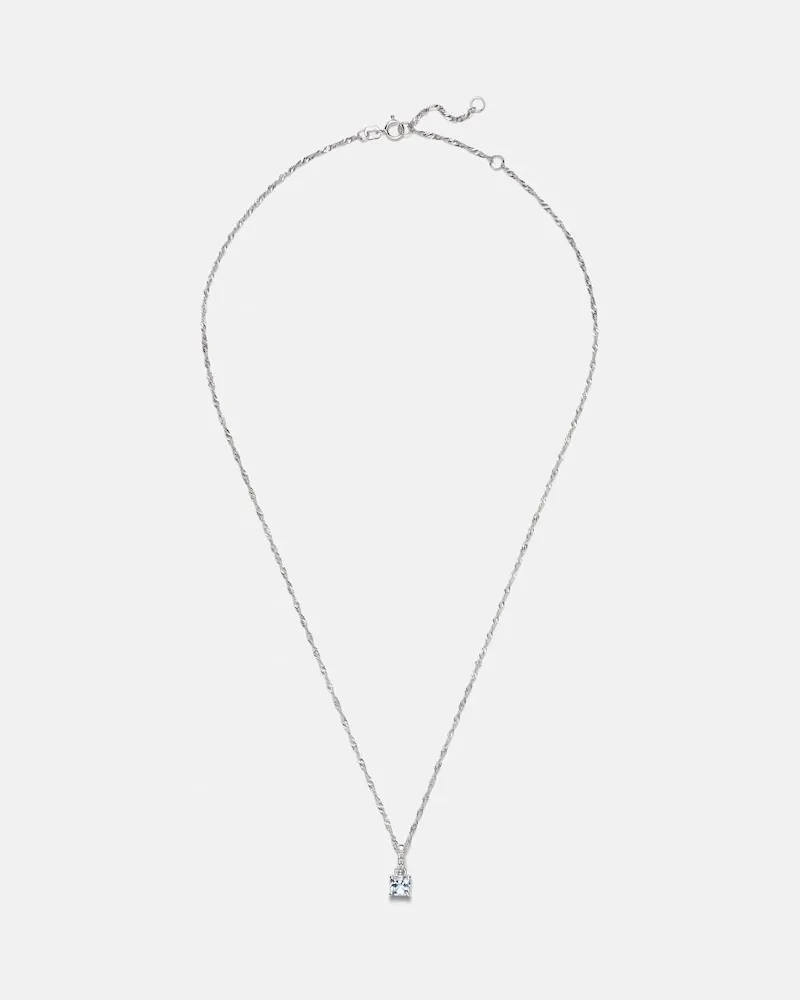 Stone & Strand Halskette Le Bleu aus 14kt Weißgold mit Diamanten und Aquamarin Silber