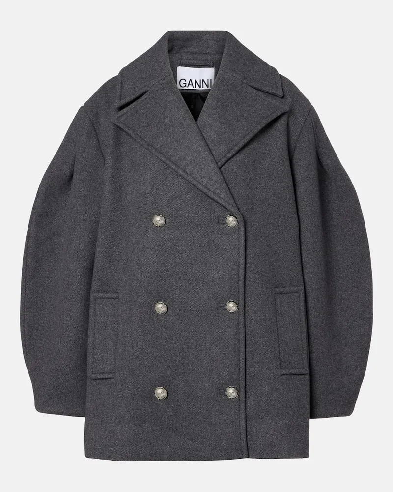 Ganni Oversize-Cabanjacke aus einem Wollgemisch Grau