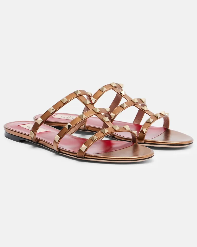Valentino Garavani Sandalen Rockstud aus Metallic-Leder Braun