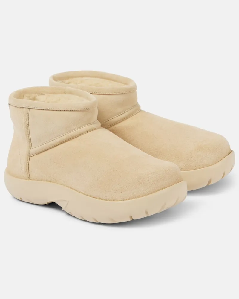 Bottega Veneta Ankle Boots Snap Mini aus Veloursleder Beige