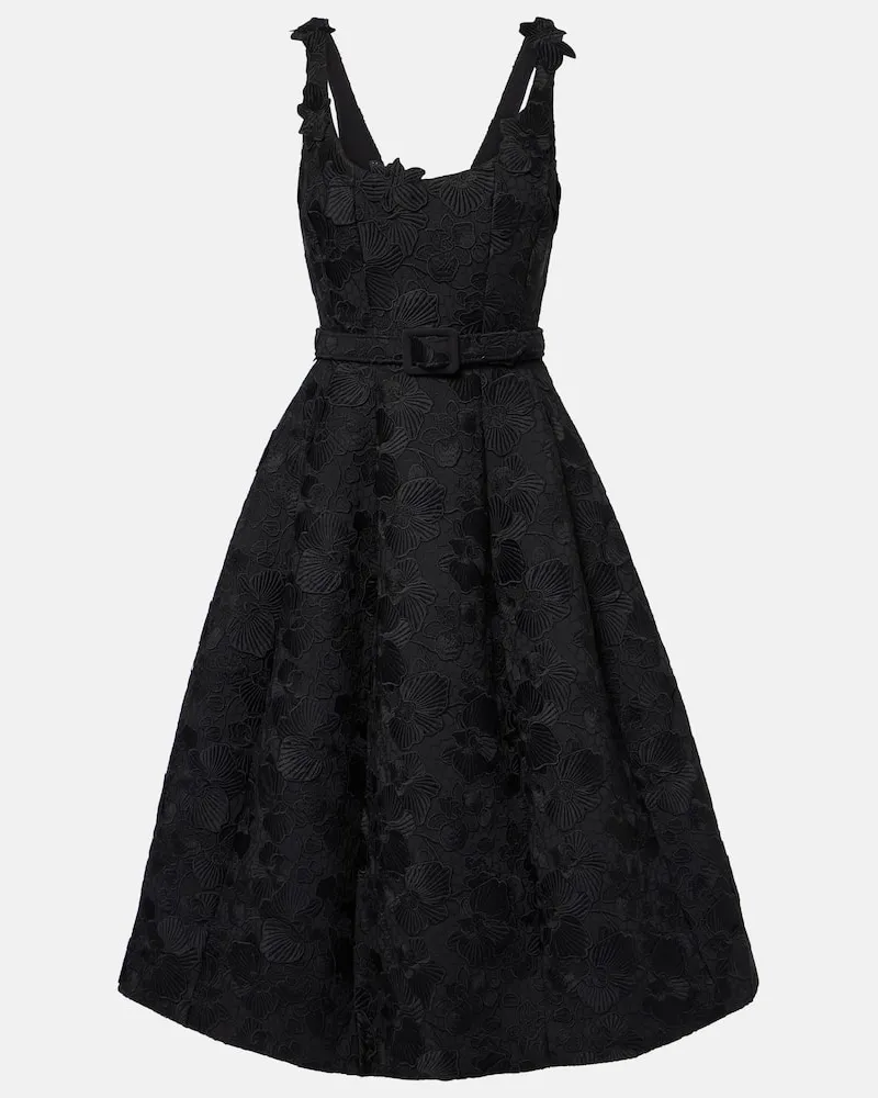 Oscar de la Renta Besticktes Midikleid Orchid aus Guipure-Spitze Schwarz