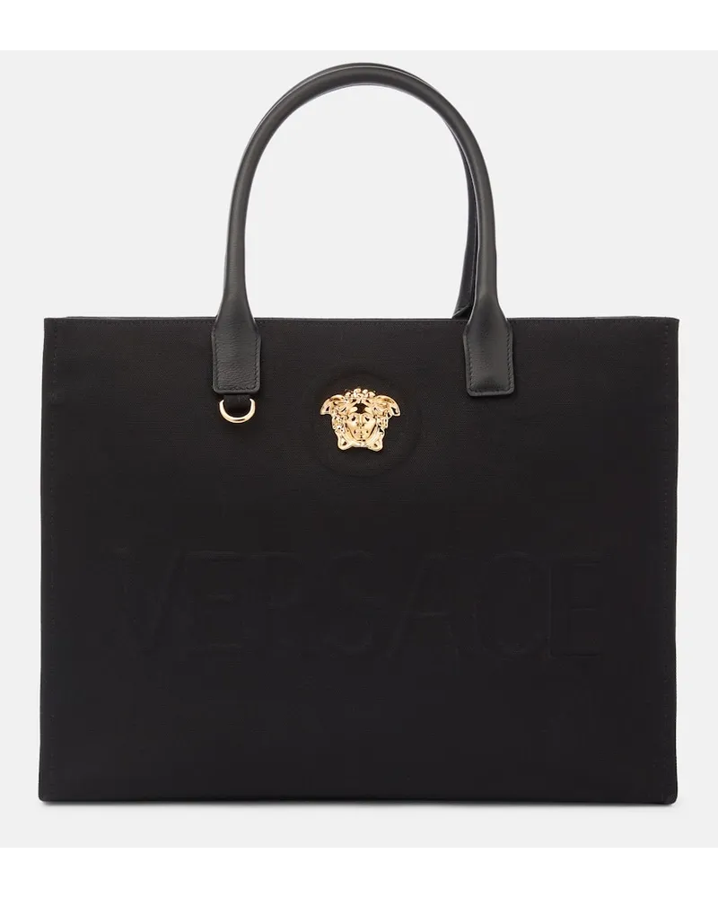 Versace Tote La Medusa aus Baumwoll-Canvas Schwarz