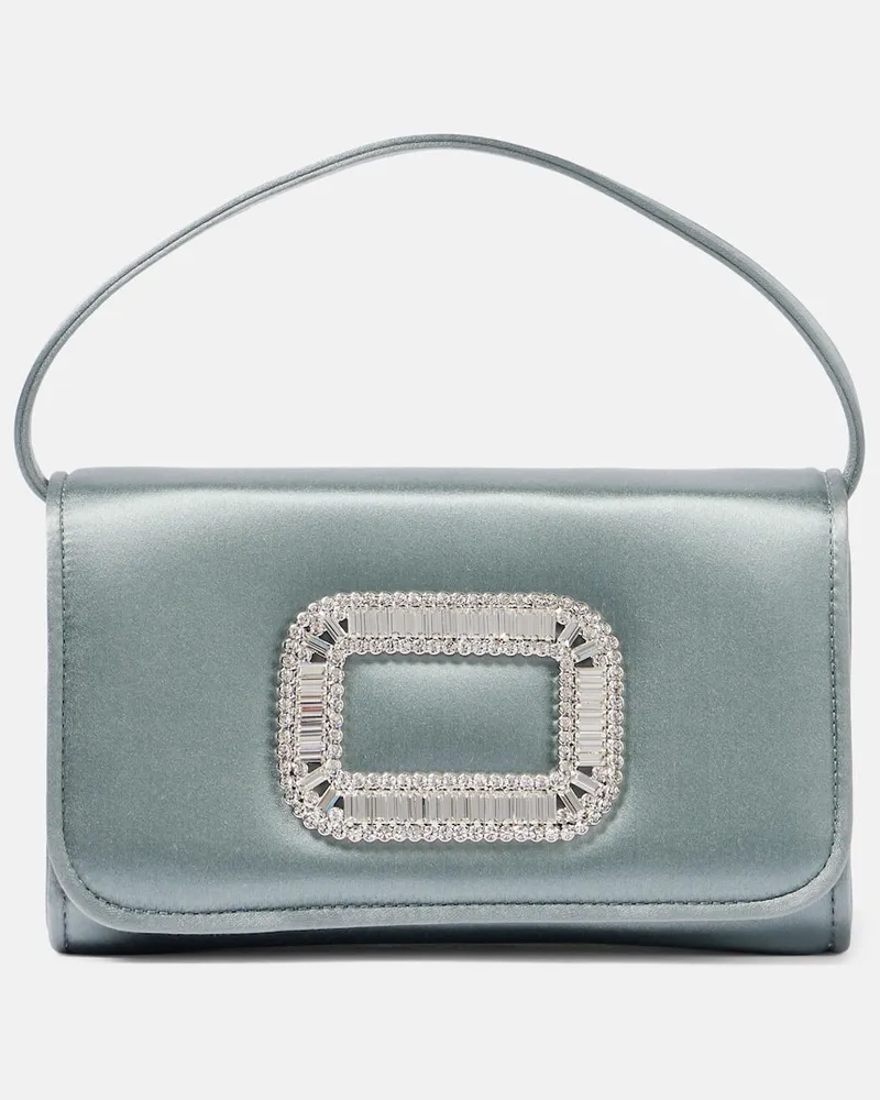 Roger Vivier Clutch Pilgrim Micro aus Satin Grau