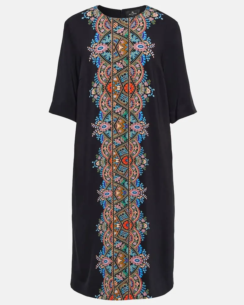Etro Bedrucktes Midikleid aus Jersey Schwarz