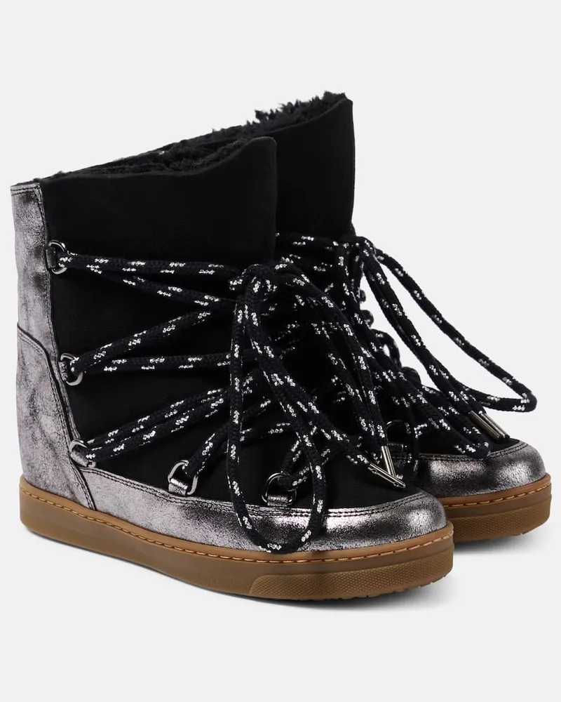 Isabel Marant Schneestiefel Nowles aus Veloursleder mit Shearling Silber