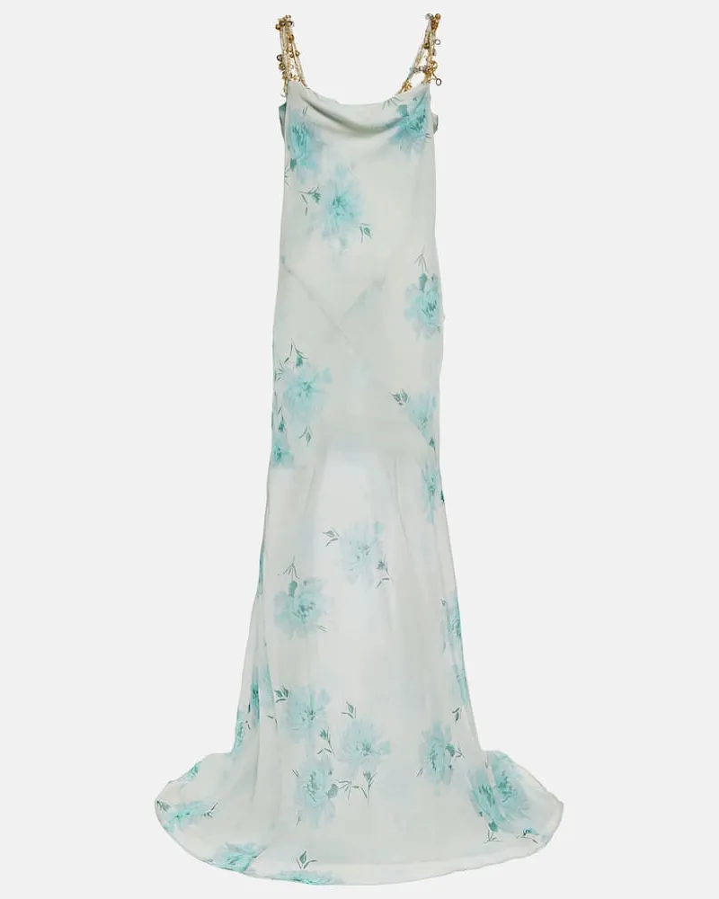 Dries van Noten Bedruckte Robe aus Seidenchiffon Weiß