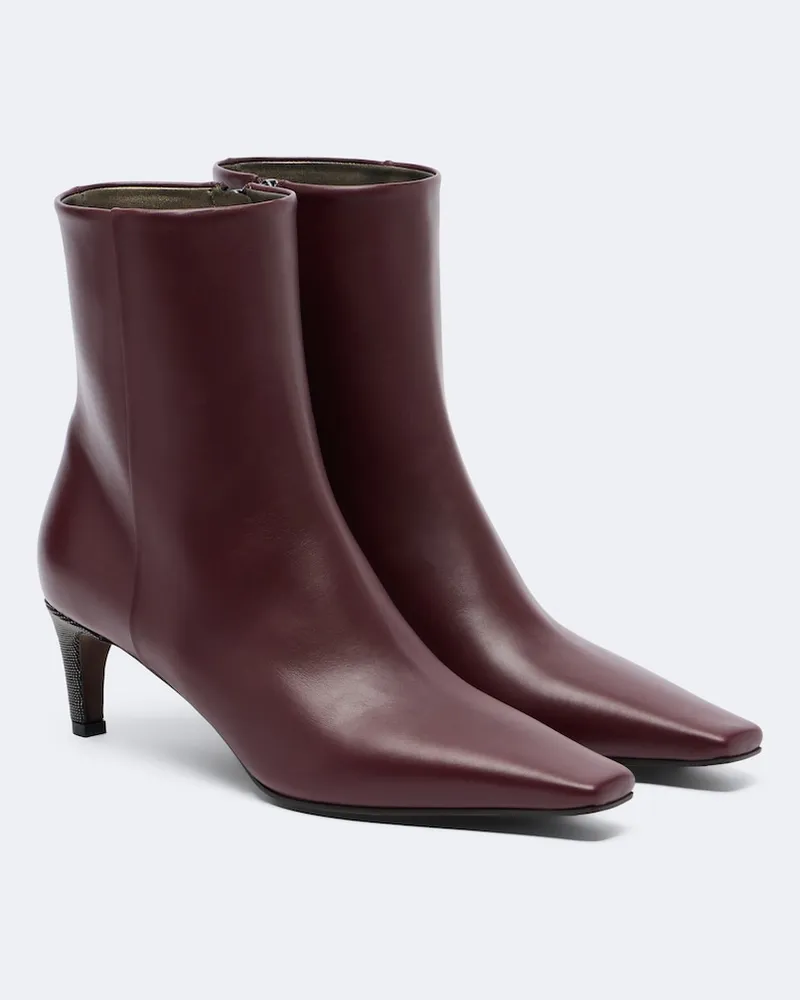 Brunello Cucinelli Ankle Boots Monili aus Leder Burgunderrot