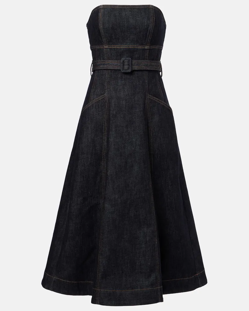 Self-Portrait Midikleid aus Denim Blau