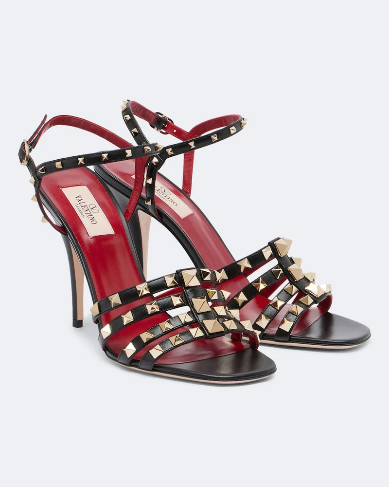 Valentino Garavani Sandalen Rockstud aus Metallic-Leder Schwarz