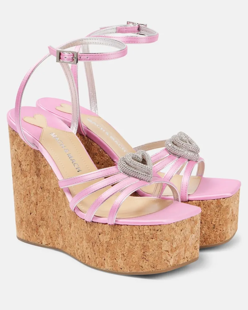 Mach & Mach Wedge-Sandalen Double Heart aus Satin Rosa