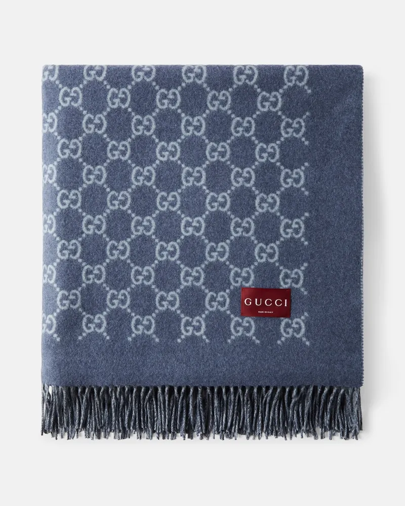Gucci Decke GG aus Wolle und Kaschmir Blau