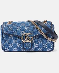 Gucci Verzierte Schultertasche GG Marmont aus Denim Blau