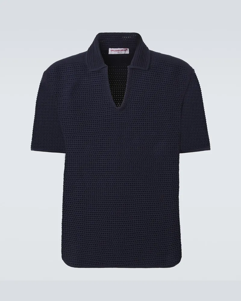 Orlebar Brown Polohemd Batten aus Häkelstrick Blau