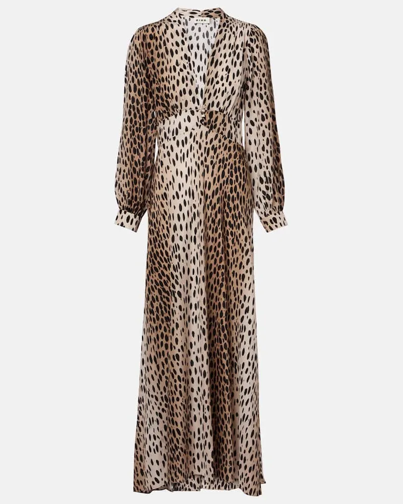 RIXO Bedrucktes Maxikleid Emory aus Seide Braun